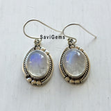 Rainbow Moonstone Oval Fancy Sterling Silver Earring