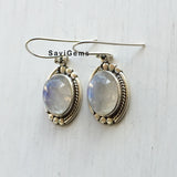 Rainbow Moonstone Oval Fancy Sterling Silver Earring