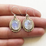 Rainbow Moonstone Oval Fancy Sterling Silver Earring