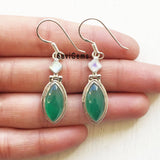 Rainbow Moonstone & Green Onyx Marquise Sterling Silver Earring