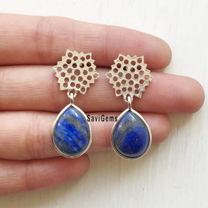 Lapis Lazuli Honeycomb Sterling Silver Earring