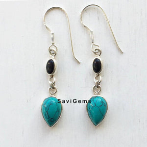 Black Onyx & Turquoise Sterling Silver Earring