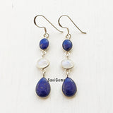 Lapis Lazuli & Rainbow Moonstone Silver Earring