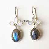 Labradorite & Rainbow Moonstone Sterling Silver Earring