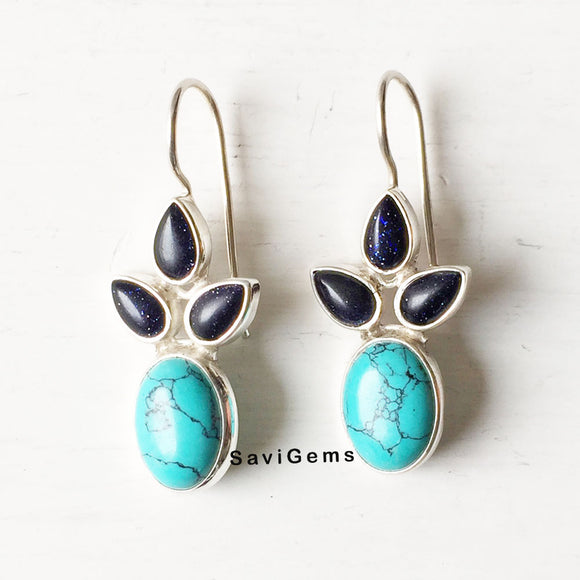 Turquoise & Blue Sunstone Sterling Silver Earring