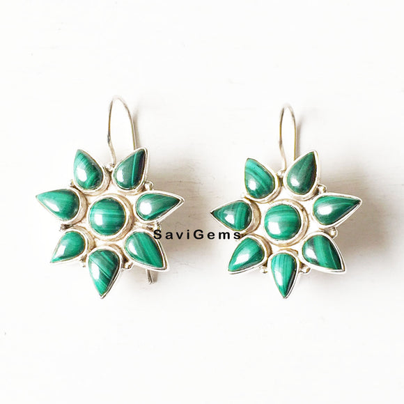 Malachite Flower Sterling Silver Earring