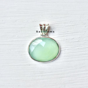 Aqua Chalcedony Facetted Oval Sterling Silver pendant