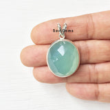 Aqua Chalcedony Facetted Sterling Silver Pendant