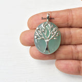 Aqua Chalcedony Eco Tree Sterling Silver Pendant