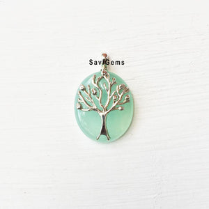 Aqua Chalcedony Eco Tree Sterling Silver Pendant