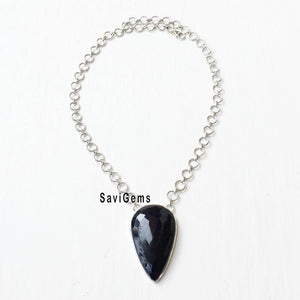Black Onyx Facetted Silver Necklace