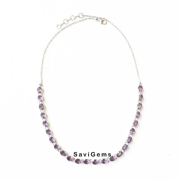 Amethyst Facetted Sterling Silver Necklace