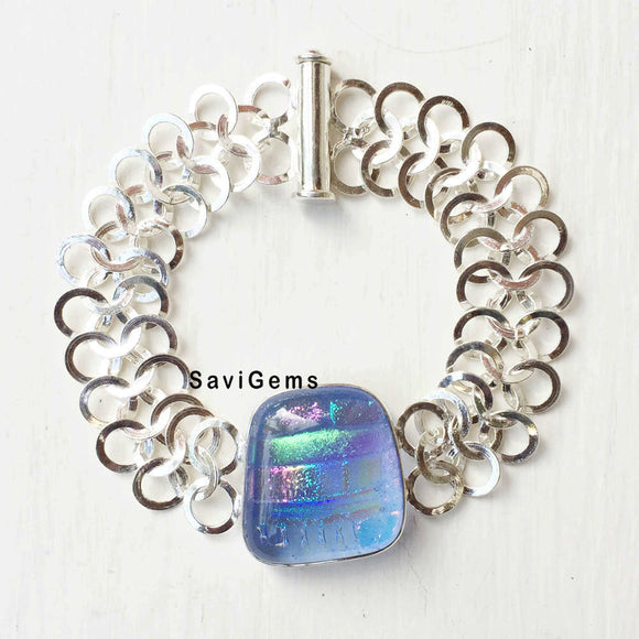 Dichroic Glass Sterling Silver Bracelet