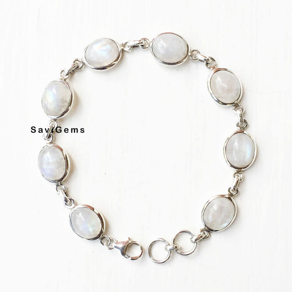 Rainbow Moonstone Sterling Silver Bracelet