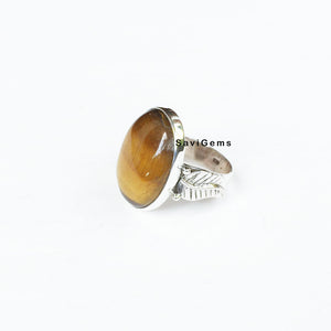 Tiger's Eye Leaf Sterling Silver Ring