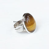 Tiger's Eye Leaf Sterling Silver Ring