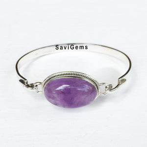 Amethyst Facetted Sterling Silver Openable Bangle