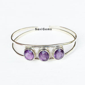 Amethyst Adjustable Sterling Silver Bangle