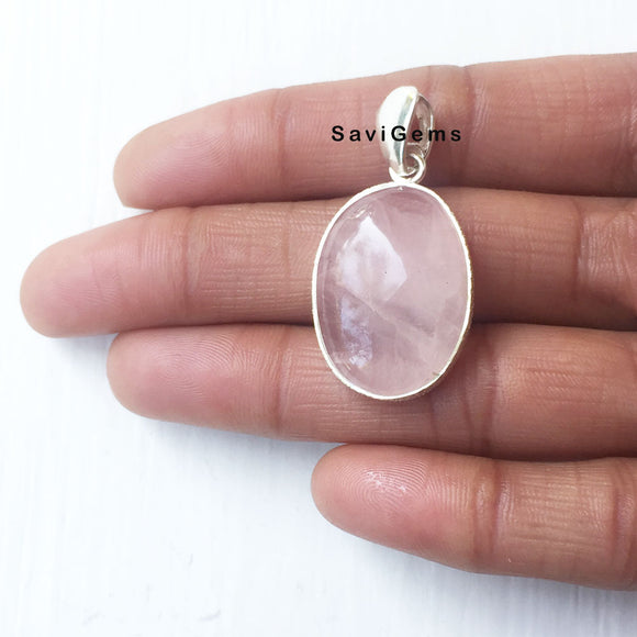 Rose Quartz Sterling Silver Pendant