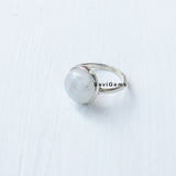 Rainbow Moonstone Round Sterling Silver Ring