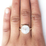 Rainbow Moonstone Round Sterling Silver Ring