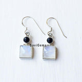 Black Onyx & Rainbow Moonstone Sterling Silver Earring