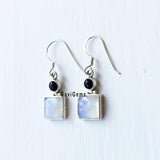Black Onyx & Rainbow Moonstone Sterling Silver Earring