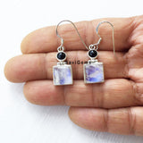 Black Onyx & Rainbow Moonstone Sterling Silver Earring