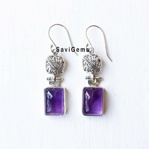 Amethyst Rectangular Sterling Silver Earring