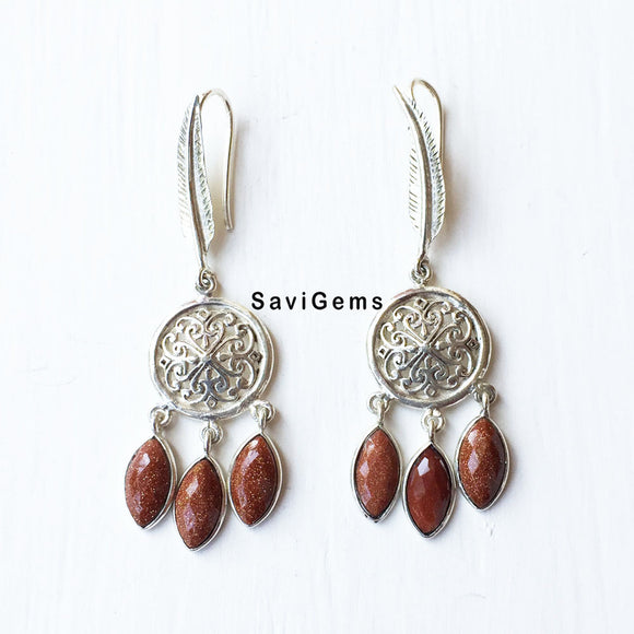 Golden Sunstone Marquise Drop Sterling Silver Earring