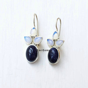 Opalite & Blue Sunstone Sterling Silver Earring