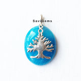 Blue Banded Onyx Tree Sterling Silver Pendant