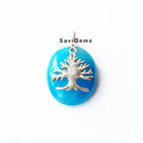 Blue Banded Onyx Tree Sterling Silver Pendant