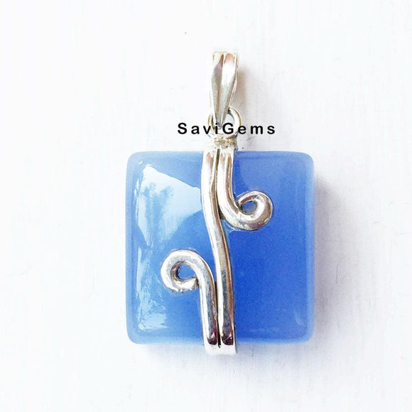 Blue Chalcedony Sterling Silver Pendant