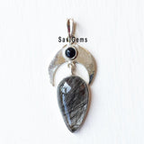 Black Rutile Crescent Moon Sterling Silver Pendant