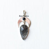 Black Rutile Crescent Moon Sterling Silver Pendant