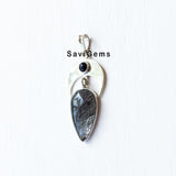 Black Rutile Crescent Moon Sterling Silver Pendant