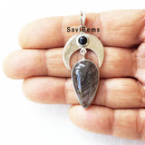 Black Rutile Crescent Moon Sterling Silver Pendant