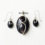 Banded Onyx Pendant & Earring Silver Set