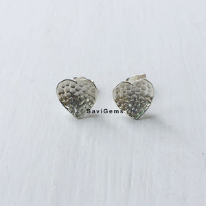 Sterling Silver Hammered Heart Stud