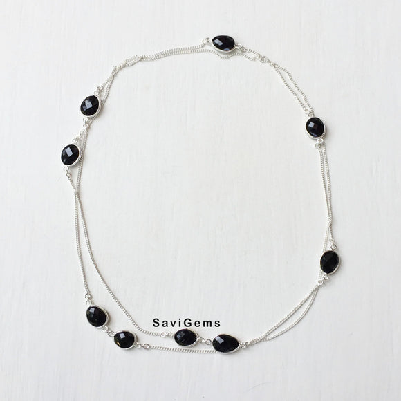 Facetted Black Onyx Sterling Silver Necklace