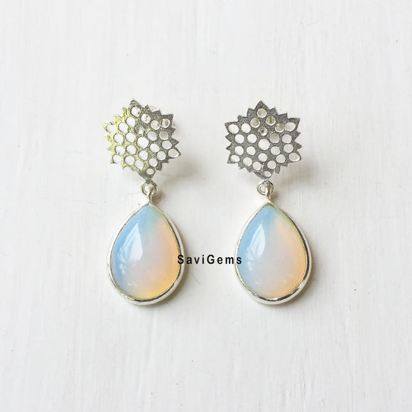 Opalite Honeycomb Sterling Silver Earring