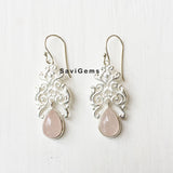 Rose Quartz Filigree Sterling Silver Earring