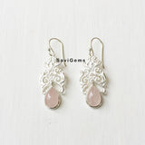 Rose Quartz Filigree Sterling Silver Earring