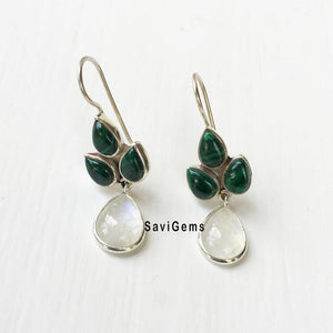 Malachite & Rainbow Moonstone Sterling Silver Earring