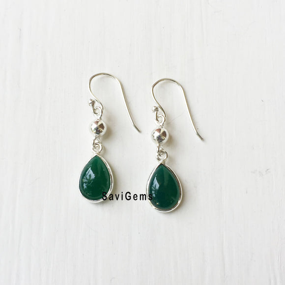 Green Onyx Teardrop Ball Sterling Silver Earring