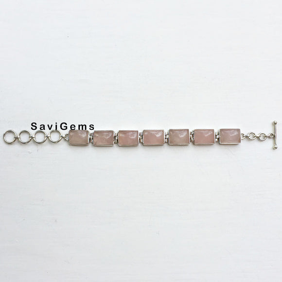 Rose Quartz Sterling Silver Bracelet