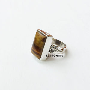 Tiger's Eye Leaf Sterling Silver Ring