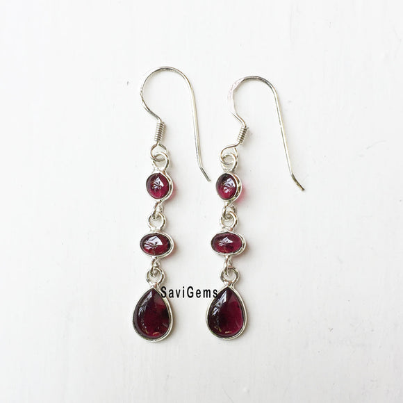 Garnet Teardrop Dangler Sterling Silver Earring