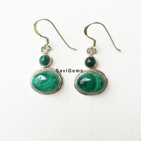 Malachite Double Drop Sterling Silver Earring